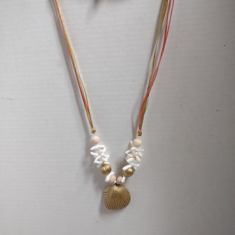 Beach Necklace Shell with Satin String 24"